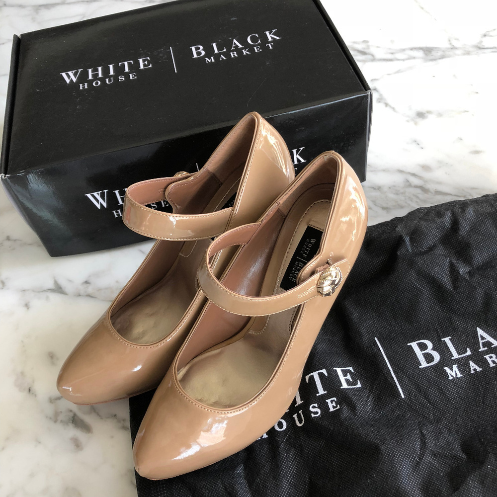 WHBM SHAYLA Patent Leather Latte Mary Jane Pumps